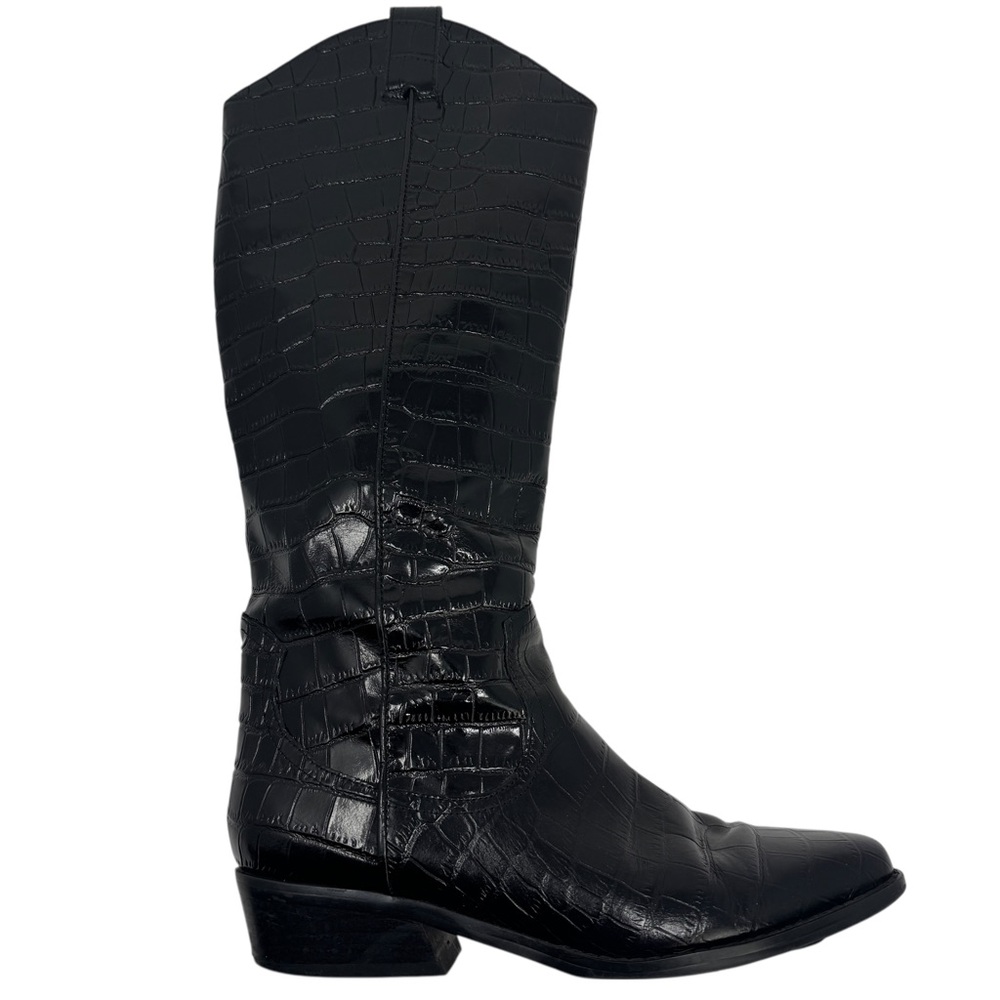 Marc Fisher Haze Boots Black Croc Embossed Heeled Size 8 - Picture 4 of 14